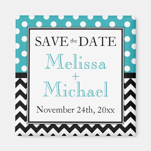 Polka Dot Turquoise & Chevron Save the Date Magnet (Voorkant)