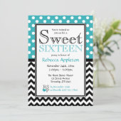 Polka Dot Turquoise & Chevron Sweet Sixteen Kaart (Staand voorkant)