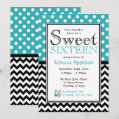 Polka Dot Turquoise & Chevron Sweet Sixteen Kaart (Voorkant / Achterkant)