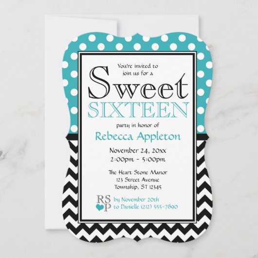 Polka Dot Turquoise & Chevron Sweet Sixteen Kaart (Voorkant)