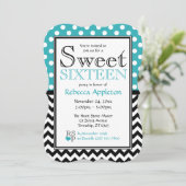 Polka Dot Turquoise & Chevron Sweet Sixteen Kaart (Staand voorkant)