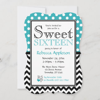 Polka Dot Turquoise & Chevron Sweet Sixteen Kaart