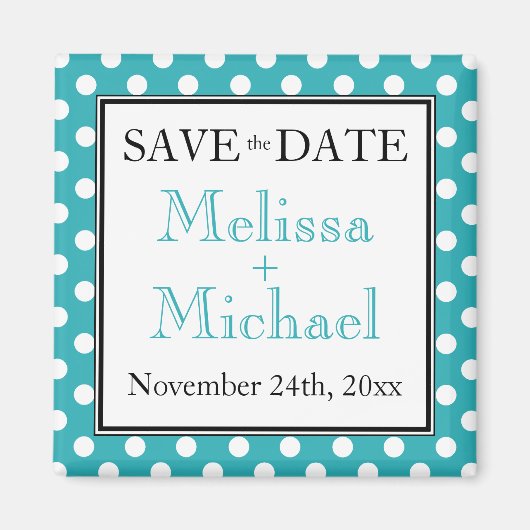 Polka Dot Turquoise Save the Date magnet (Voorkant)