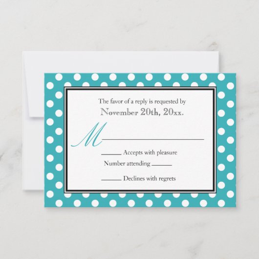 Polka Dot Turquoise & White RSVP Reply Cards Kaartje (Voorkant)