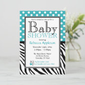 Polka Dot Turquoise & Zebra Print Baby shower Kaart (Staand voorkant)