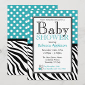 Polka Dot Turquoise & Zebra Print Baby shower Kaart (Voorkant / Achterkant)