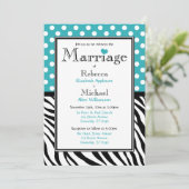 Polka Dot Turquoise Zebra Print bruiloft uitnodigi Kaart (Staand voorkant)