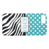 Polka Dot Turquoise & Zebra Print iPhone 7 Hoesje (Achterkant (Horizontaal))