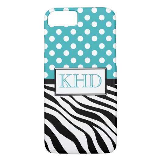 Polka Dot Turquoise & Zebra Print iPhone 7 Hoesje (Achterkant)