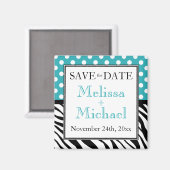 Polka Dot Turquoise Zebra Print Save the Date Magneet (Voorkant / Achterkant)