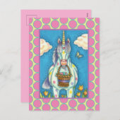 POLKA DOT UNICORN EN EASTER EGG BASKET, VANTASY FEESTDAGENKAART (Voorkant / Achterkant)