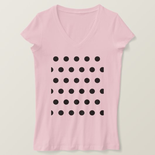 Polka Dot V-Neck T-Shirt (roze en zwart) (Design voorkant)