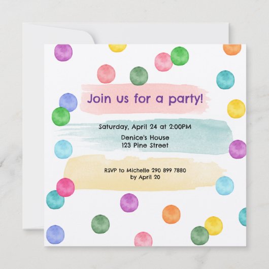 Polka Dot Verjaardagsfeestje Uitnodigen Kaart (Achterkant)