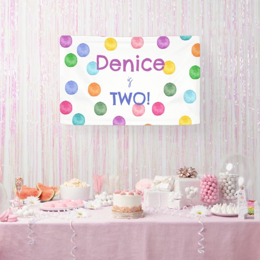 Polka Dot Verjaardagsfeestje Uitnodigen Spandoek (Feest)