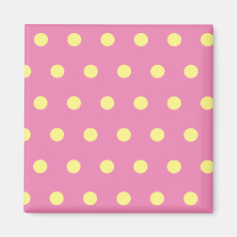 Polka Dot Vierkante Magneet (Roze & Zacht Geel)