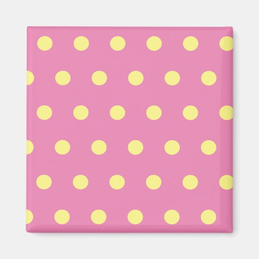 Polka Dot Vierkante Magneet (Roze & Zacht Geel) (Voorkant)