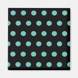 Polka Dot Vierkante Magneet (Zwart & Aqua)