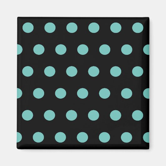 Polka Dot Vierkante Magneet (Zwart & Aqua) (Voorkant)