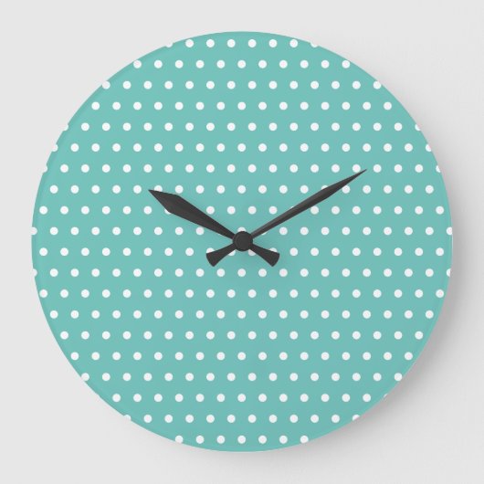 Polka Dot Wall Clock (Aqua & White) Grote Klok (Voorkant)