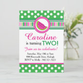 Polka Dot Watermeloen Party Uitnodiging (Roze/Groe (Staand voorkant)