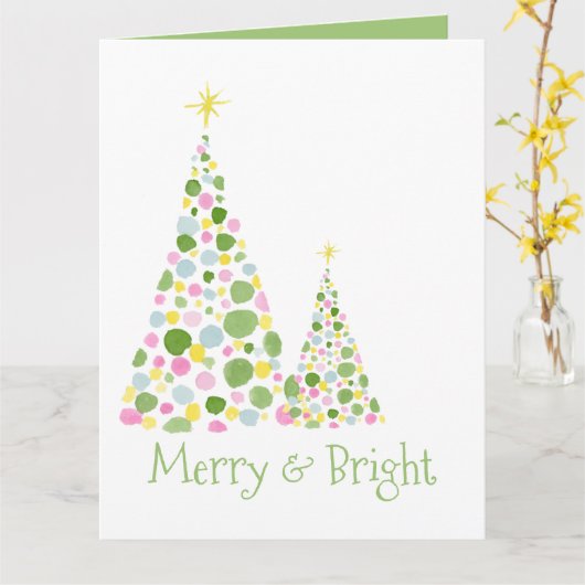 Polka Dot Waterverf kerstboom Kaart (Gele Bloem)