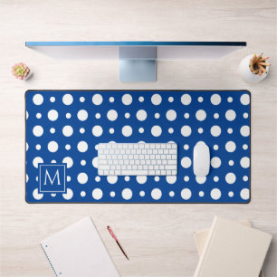 Polka Dot Wit Blauw Monogram Bureaumat