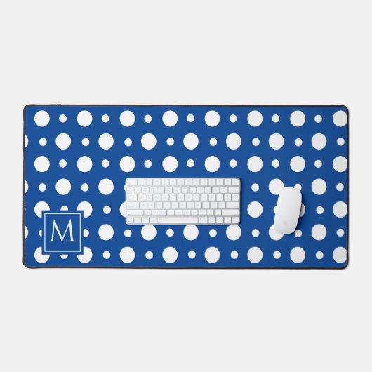 Polka Dot Wit Blauw Monogram Bureaumat (Keyboard & Muis)