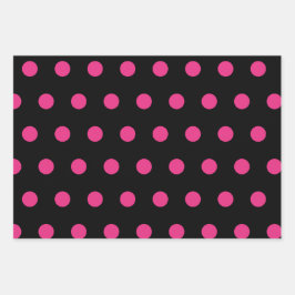 Polka Dot Wrapping Papier (Zwart & Neon Roze) Inpakpapier Vel