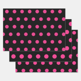 Polka Dot Wrapping Papier (Zwart & Neon Roze) Inpakpapier Vel