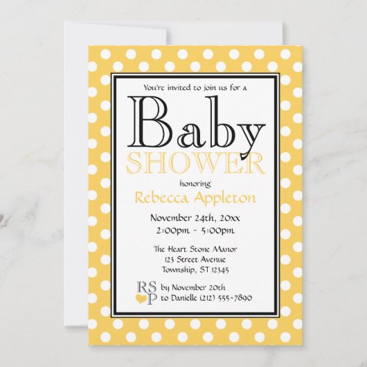Polka Dot Yellow Baby Shower-uitnodigingen Kaart (Voorkant)