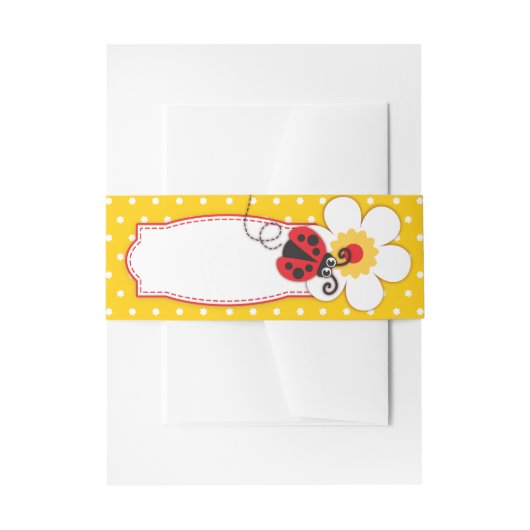 Polka dot yellow ladybug-buikband uitnodigingen wikkel (Voorkant Voorbeeld)