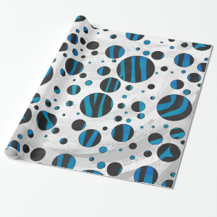Polka Dot Zebra Black en Blue Pattern Cadeaupapier