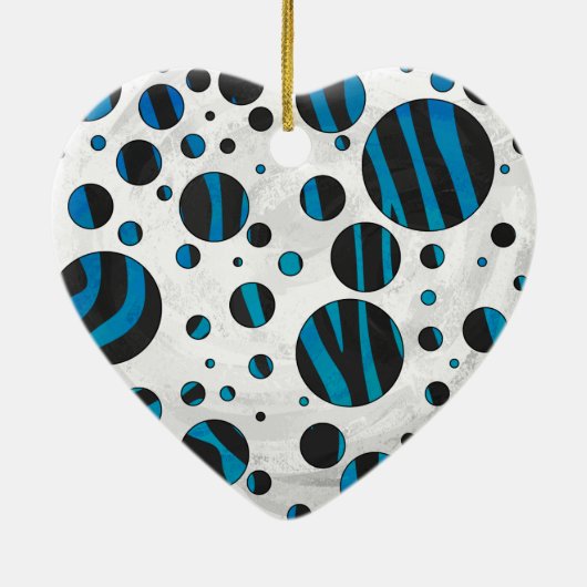 Polka Dot Zebra Black en Blue Pattern Keramisch Ornament (Achterkant)