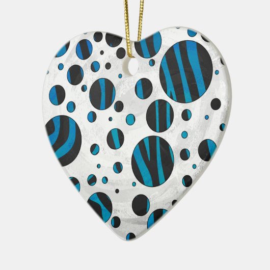 Polka Dot Zebra Black en Blue Pattern Keramisch Ornament (Links)