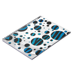 Polka Dot Zebra Black en Blue Pattern Notitieboek
