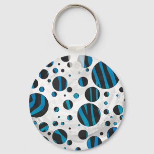 Polka Dot Zebra Black en Blue Pattern Sleutelhanger
