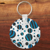 Polka Dot Zebra Black en Blue Pattern Sleutelhanger (Voorkant)