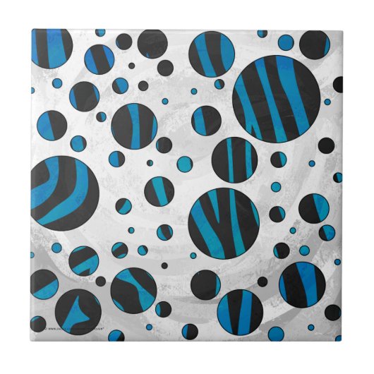 Polka Dot Zebra Black en Blue Pattern Tegeltje (Voorkant)