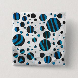 Polka Dot Zebra Black en Blue Pattern Vierkante Button 5,1 Cm