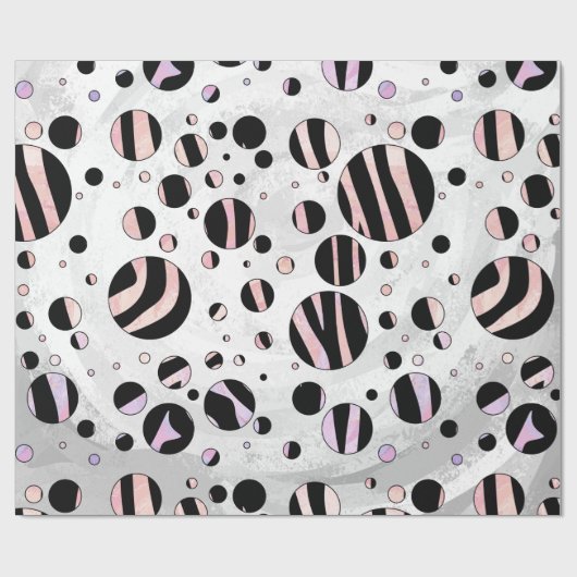 Polka Dot Zebra Black en Pink Cadeaupapier (Vlak)