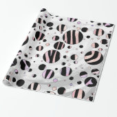 Polka Dot Zebra Black en Pink Cadeaupapier (Uitgerold)