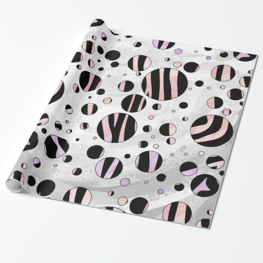 Polka Dot Zebra Black en Pink Cadeaupapier (Uitgerold)