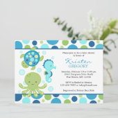 Polka Dot Zee Baby Shower-uitnodigingen │ Blauw Kaart (Staand voorkant)