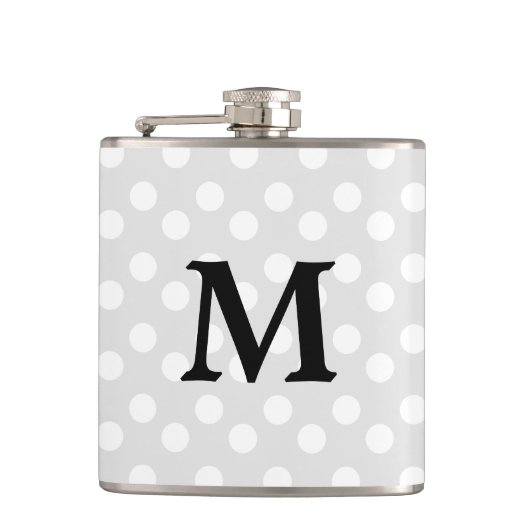 Polka Dot Zilver Grijs Monogram Elegante Heup Flas Heupfles (Voorkant)