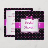 Polka dot zwart-roze bridal Shower Invitation Kaart (Voorkant / Achterkant)