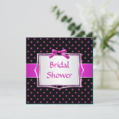 Polka dot zwart-roze bridal Shower Invitation Kaart (Staand voorkant)