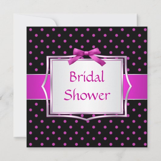 Polka dot zwart-roze bridal Shower Invitation Kaart (Voorkant)