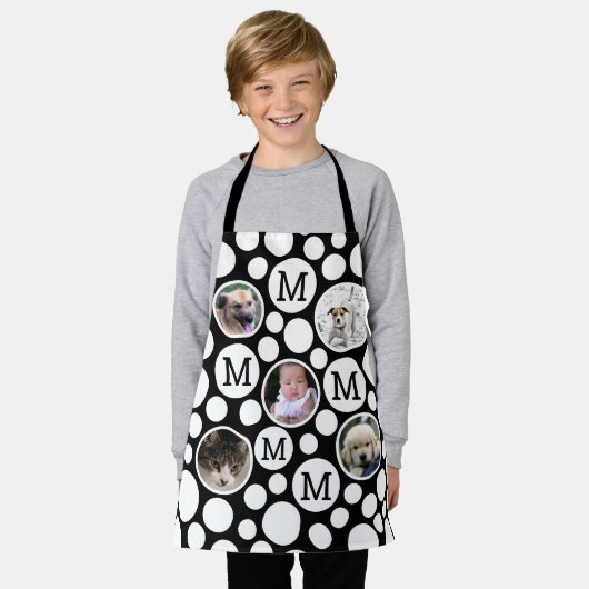 Polka Dot Zwart Wit 5 Foto Unisex Custom Schort (Gedragen)