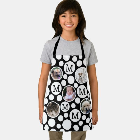 Polka Dot Zwart Wit 5 Foto Unisex Custom Schort (Insitu)