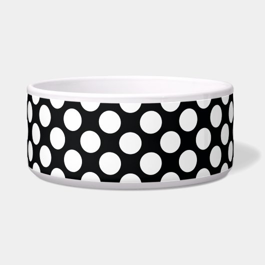 Polka Dot (zwart & wit) Elke maat Voerbakje (Voorkant)